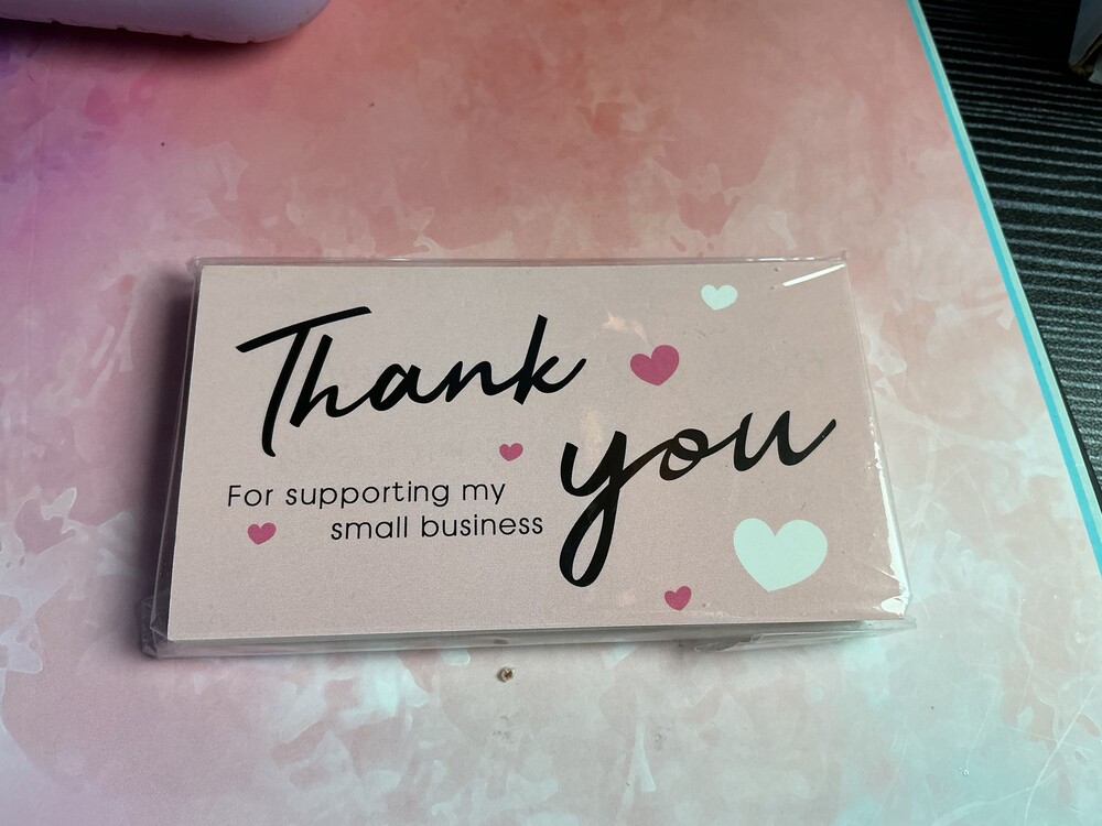 25 Small Business Thank You Order Insert Cards Pink Hearts 2 x 3.5 Inches